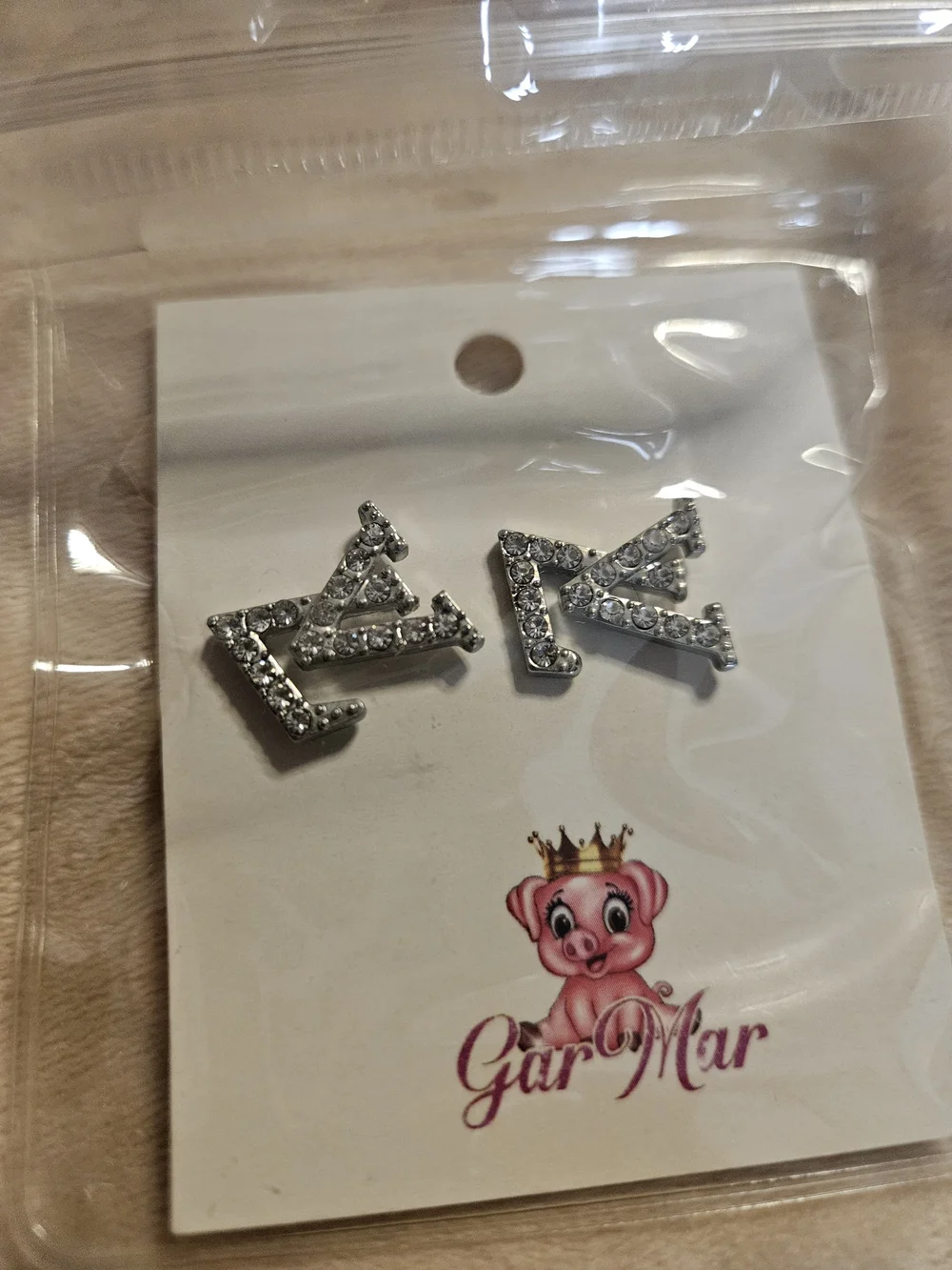 Silver Rhinestone Letter Stud Earrings - K